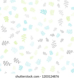 Light Blue, Green vector seamless natural background with leaves, branches. Illustration with doodles on abstract template. Design for textile, fabric, wallpapers.