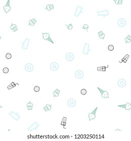 Light Blue, Green vector seamless pattern with fresh ingredients. Fast Food on blurred abstract background with colorful gradient. Template for meal cooking in kitchen.