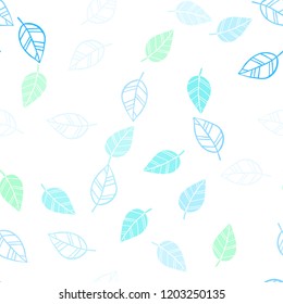 Light Blue, Green vector seamless abstract backdrop with leaves. Brand new colored illustration in blurry style with leaves. Design for textile, fabric, wallpapers.
