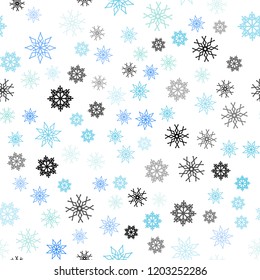 Light Blue, Green vector seamless pattern with christmas snowflakes. Decorative shining illustration with snow on abstract template. Pattern for design of fabric, wallpapers.