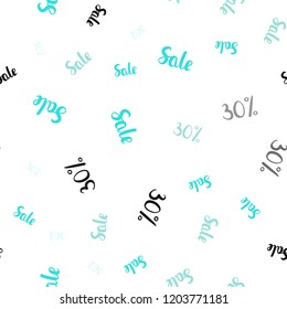 Light Blue, Green vector seamless template with 30% selling. Abstract illustration with colorful gradient symbols of sales. Pattern for ads, posters, banners of sales.