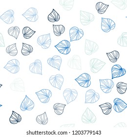 Light Blue, Green vector seamless natural pattern with leaves. Creative illustration in blurred style with leaves. Design for textile, fabric, wallpapers.