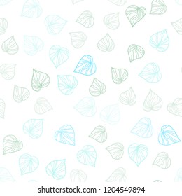 Light Blue, Green vector seamless doodle texture with leaves. leaves on blurred abstract background with gradient. Template for business cards, websites.