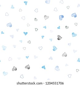 Light Blue, Green vector seamless template with doodle hearts. Beautiful colored illustration with hearts in celebration style. Pattern can be used for valentine's ad, booklets.