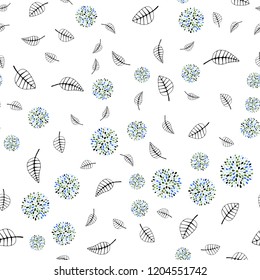 Light Blue, Green vector seamless doodle layout with leaves, flowers. Colorful illustration in doodle style with leaves, flowers. Pattern for trendy fabric, wallpapers.