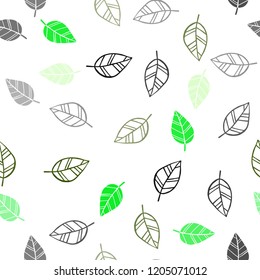 Light Blue, Green vector seamless doodle pattern with leaves. leaves on blurred abstract background with gradient. Template for business cards, websites.