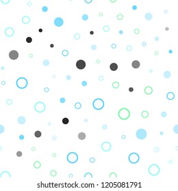 Light Blue, Green vector seamless cover with spots. Blurred bubbles on abstract background with colorful gradient. Pattern for design of window blinds, curtains.