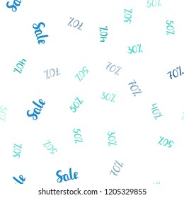 Light Blue, Green vector seamless cover with symbols of 30, 40, 50 % sales. Gradient illustration with discount signs on white backdrop. Pattern for ads, posters, banners of sales.
