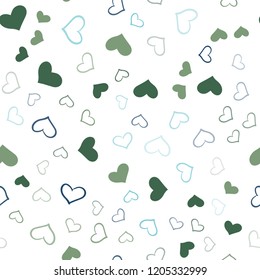 Light Blue, Green vector seamless pattern with colorful hearts. Hearts on blurred abstract background with colorful gradient. Template for Valentine's greeting postcards.