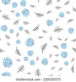 Light Blue, Green vector seamless doodle backdrop with leaves, flowers. Illustration with doodles on abstract template. Template for business cards, websites.