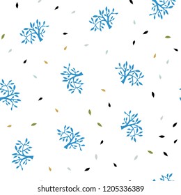 Light Blue, Green vector seamless doodle template with leaves, branches. Colorful illustration in doodle style with leaves, branches. Template for business cards, websites.