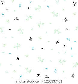 Light Blue, Green vector seamless doodle texture with leaves. Shining colored illustration with leaves in doodle style. Pattern for design of window blinds, curtains.