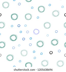 Light Blue, Green vector seamless layout with circle shapes. Modern abstract illustration with colorful water drops. Pattern can be used for futuristic ad, booklets.