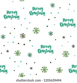 Light Blue, Green vector seamless texture with colored snowflakes. Modern geometrical abstract illustration with snowflakes. Design for textile, fabric, wallpapers.
