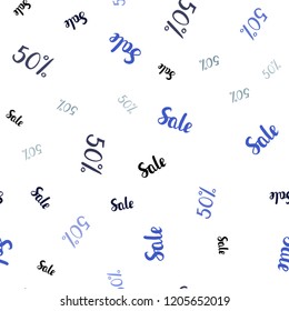 Light Blue, Green vector seamless pattern with 50 percentage signs. Shining colorful illustration with isolated selling prices. Template for season sales, shopping ads.