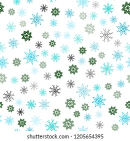 Light Blue, Green vector seamless background with xmas snowflakes. Modern geometrical abstract illustration with crystals of ice. Template for business cards, websites.