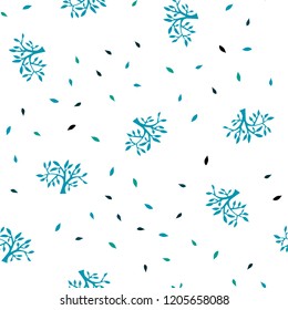 Light Blue, Green vector seamless doodle pattern with leaves, branches. An elegant bright illustration with leaves and branches. Design for wallpaper, fabric makers.