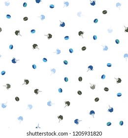 Light Blue, Green vector seamless cover with set of coffee beans. Decorative gradient design of coffee cups and beans. Design for ad, poster, banner of cafes, restaurants.