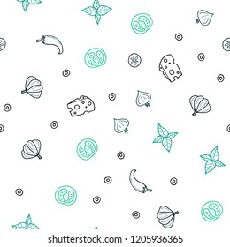 Light Blue, Green vector seamless template with organic meal. Fast Food on blurred abstract background with colorful gradient. Pattern for ads of breakfast, lunch, dinner.