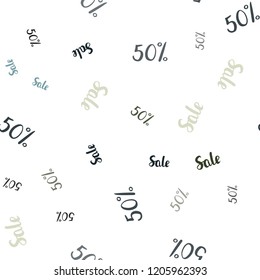 Light Blue, Green vector seamless pattern with 50 percentage signs. Colored words of sales with gradient on white background. Pattern for ads, posters, banners of sales.