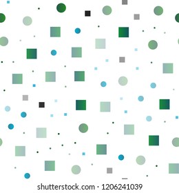 Light Blue, Green vector seamless layout with circle spots, cubes. Abstract backdrop with colorful circles, rectangles. Design for textile, fabric, wallpapers.