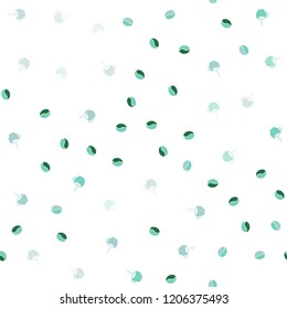 Light Blue, Green vector seamless pattern with coffee beans, cups. Gradient illustration with set of mugs, beans. Pattern for ads of breakfast, lunch, dinner.
