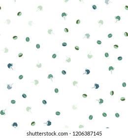Light Blue, Green vector seamless texture with coffee beans, mugs. Decorative gradient design of coffee cups and beans. Design for ad, poster, banner of cafes, restaurants.
