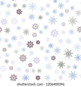 Light Blue, Green vector seamless background with xmas snowflakes. Decorative shining illustration with snow on abstract template. Template for business cards, websites.