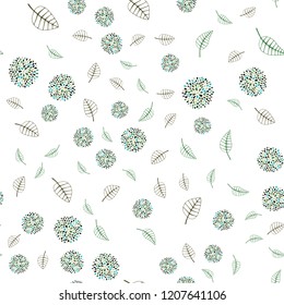 Light Blue, Green vector seamless doodle template with leaves and flowers. Abstract illustration with leaves, flowers in doodles style. The best blurred design for your business.