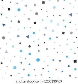 Light Blue, Green vector seamless template with crystals, circles, squares. Decorative design in abstract style with lines, dots, cubes. Template for business cards, websites.