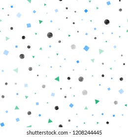 Light Blue, Green vector seamless texture with poly style with circles, cubes. Decorative design in abstract style with lines, dots, cubes. Trendy design for wallpaper, fabric makers.