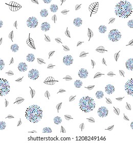 Light Blue, Green vector seamless doodle texture with leaves, flowers. Shining colorful illustration with leaves, flowers. Pattern for design of window blinds, curtains.