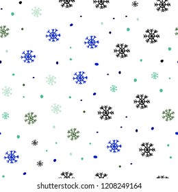 Light Blue, Green vector seamless template with ice snowflakes. Modern geometrical abstract illustration with snowflakes. Trendy design for wallpaper, fabric makers.