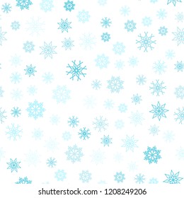 Light Blue, Green vector seamless cover with beautiful snowflakes. Modern geometrical abstract illustration with crystals of ice. Template for business cards, websites.
