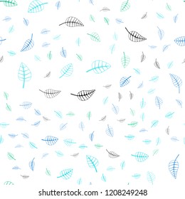 Light Blue, Green vector seamless  abstract doodle wallpaper. leaves on blurred abstract background with gradient. Pattern for colorful books and pages for kids.