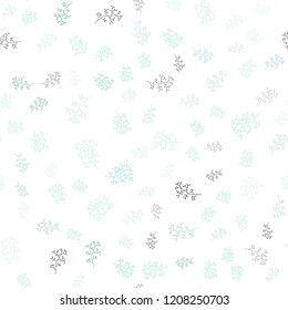 Light Blue, Green vector seamless elegant template with leaves, branches. Abstract illustration with leaves, branches in doodles style. Pattern for design of window blinds, curtains.
