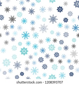 Light Blue, Green vector seamless pattern with christmas snowflakes. Snow on blurred abstract background with gradient. Pattern for design of fabric, wallpapers.