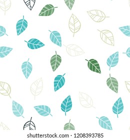 Light Blue, Green vector seamless doodle texture with leaves. Decorative illustration with doodles on abstract template. Pattern for design of fabric, wallpapers.