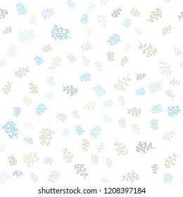 Light Blue, Green vector seamless doodle texture with leaves, branches. An elegant bright illustration with leaves and branches. Pattern for design of window blinds, curtains.
