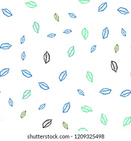 Light Blue, Green vector seamless doodle layout with leaves. leaves on elegant natural pattern with gradient. Pattern for design of fabric, wallpapers.