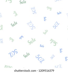 Light Blue, Green vector seamless cover with symbols of 50 % sales. Shining colorful illustration with isolated selling prices. Design for business ads, commercials.