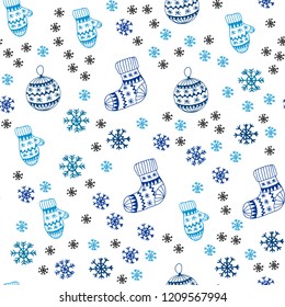 Light Blue, Green vector seamless layout with bright snowflakes, balls, socks, mittens. Colorful xmas elements with gradient. Pattern for design of fabric, wallpapers.