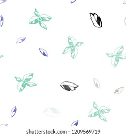 Light Blue, Green vector seamless doodle background with leaves. An elegant bright illustration with leaves in Natural style. Design for textile, fabric, wallpapers.