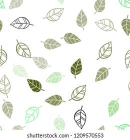 Light Blue, Green vector seamless doodle template with leaves. Sketchy doodles with leaves on blurred background. Pattern for design of window blinds, curtains.
