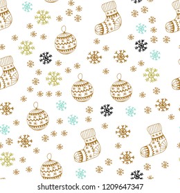Light Blue, Green vector seamless pattern with christmas snowflakes, balls, socks, mittens. Colorful xmas elements with gradient. Template for business cards, websites.