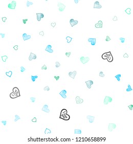 Light Blue, Green vector seamless cover with Shining hearts. Illustration with hearts in love concept for valentine's day. Template for Valentine's greeting postcards.