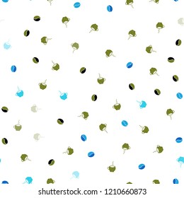 Light Blue, Green vector seamless background with coffee, beans. Gradient illustration with set of mugs, beans. Pattern for ad, booklets, leaflets of restaurants.