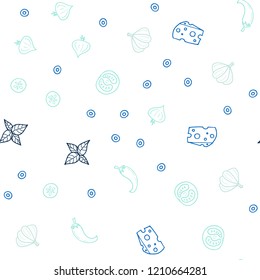 Light Blue, Green vector seamless pattern with fresh ingredients. Decorative shining illustration with food on abstract template. Pattern for ads of breakfast, lunch, dinner.