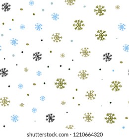 Light Blue, Green vector seamless background with xmas snowflakes. Colorful decorative design in xmas style with snow. Pattern for design of fabric, wallpapers.