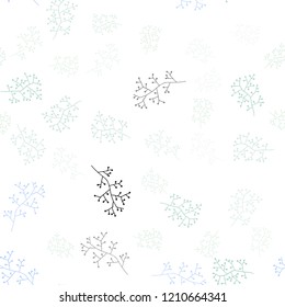 Light Blue, Green vector seamless doodle background with branches. Colorful abstract illustration with leaves in doodle style. Texture for window blinds, curtains.